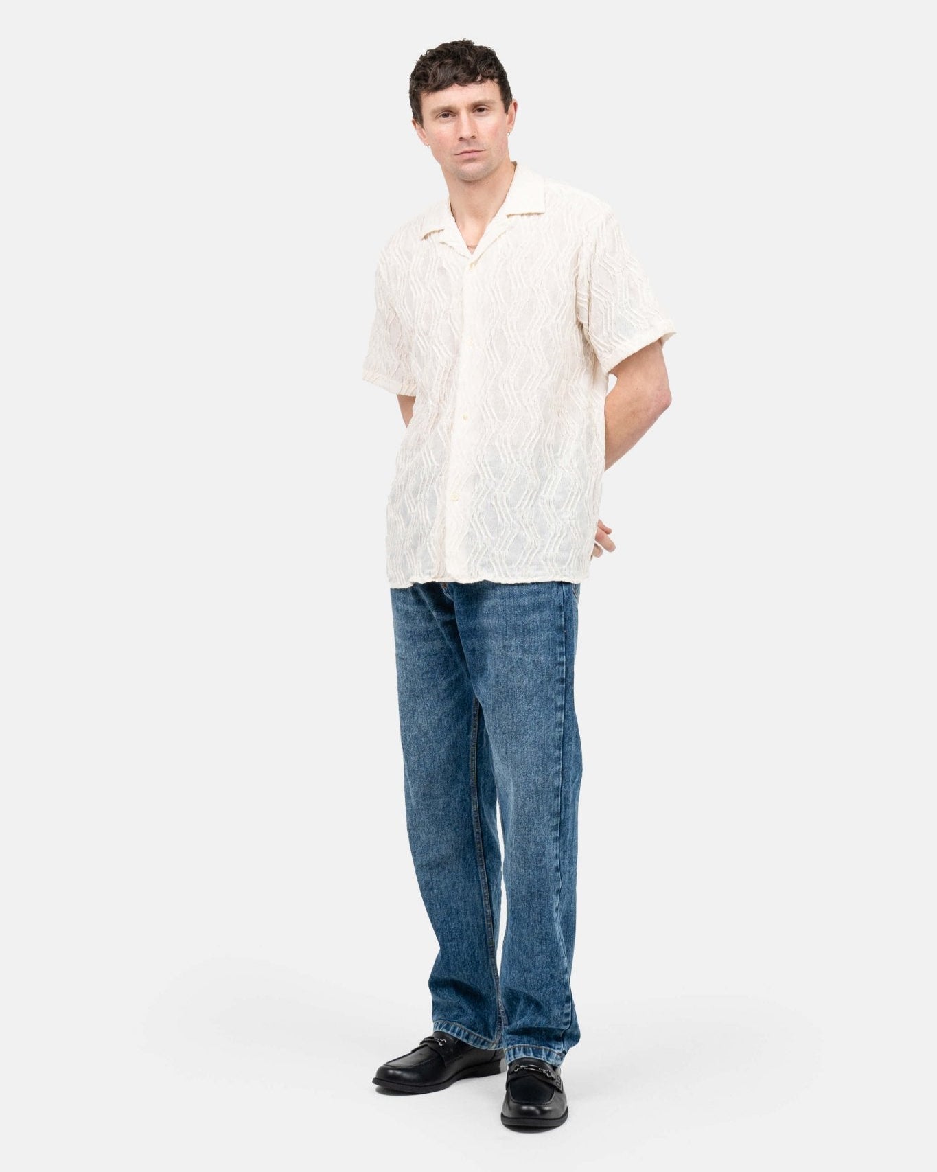 Kortærmet Jacquard Skjorte Cremehvid | Skagen - clothing.dk